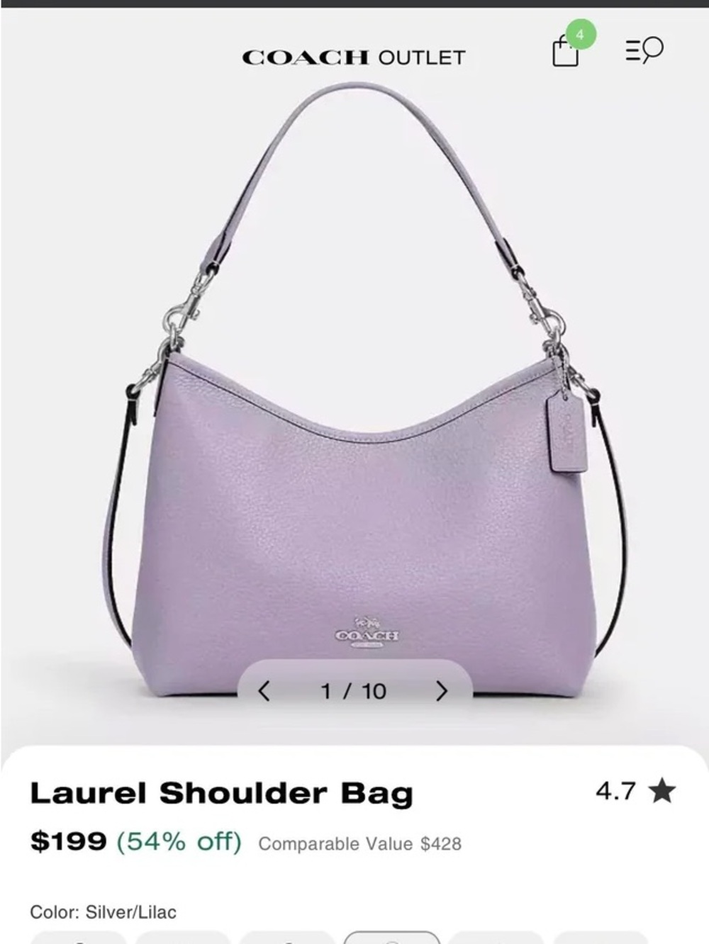 Coach Laurel Shoulder Bag in lilac purple with silver hardware - Picture 8 of 11